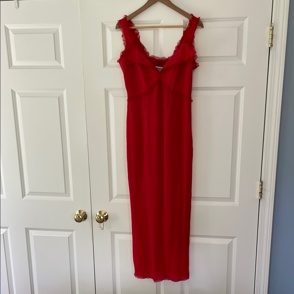 Valentino Vibrant Red Lace-Trimmed Dress